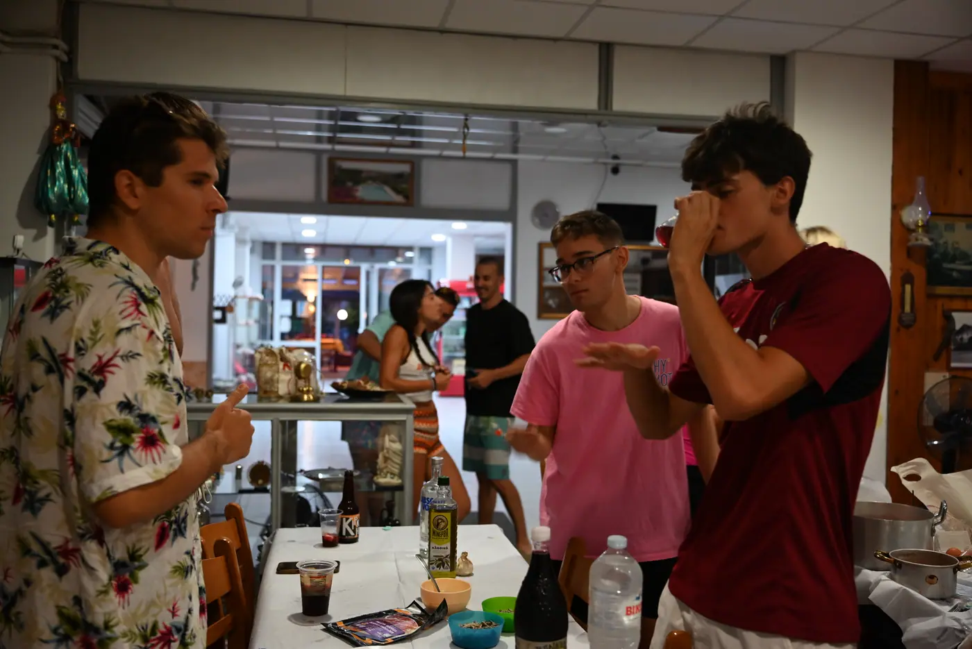 Day 5 in Sounio, at the shared international meal prepared by the four national teams. Photo 16 of 22.