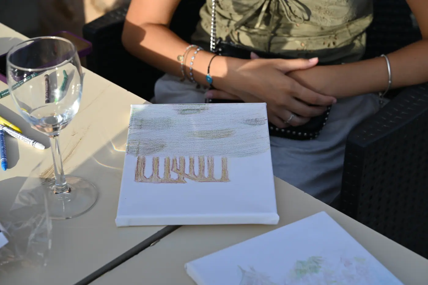 Day 7 in Sounio, where participants painted personal interpretations of the Temple of Poseidon on individual canvases. Photo 8 of 52.