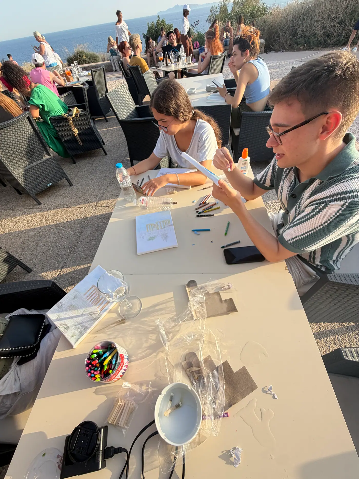 Day 7 in Sounio, where participants painted personal interpretations of the Temple of Poseidon on individual canvases. Photo 44 of 52.