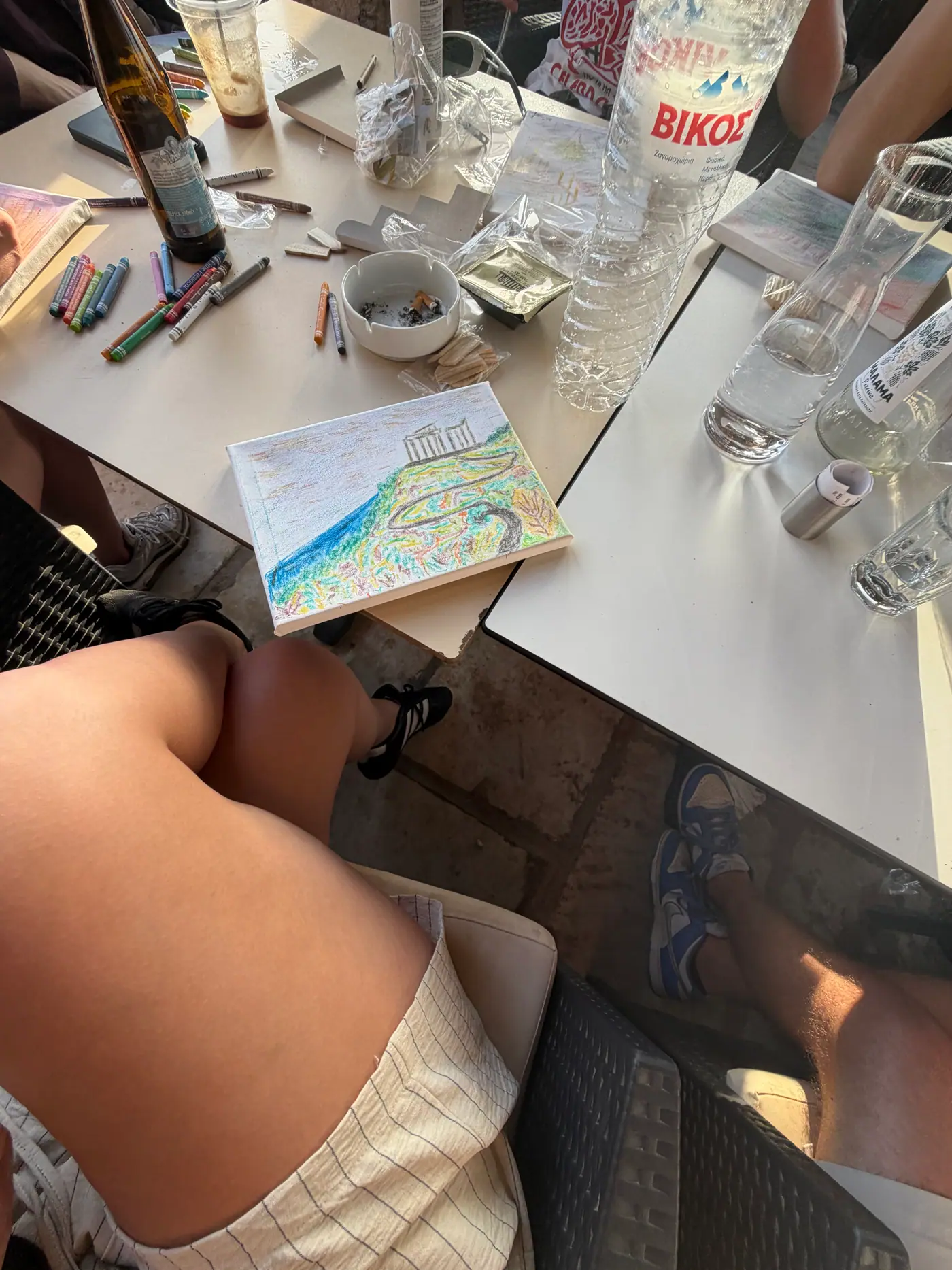 Day 7 in Sounio, where participants painted personal interpretations of the Temple of Poseidon on individual canvases. Photo 52 of 52.